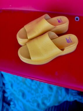 Sorel Yellow Platform Slide Mules